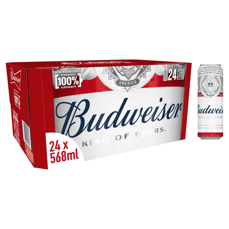 Budweiser Premium Lager Beer Pint Cans 24 x 568 ml,Packaging may vary