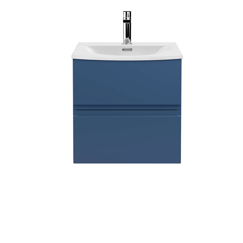 Hudson Reed URB302G Urban Modern Bathroom Wall Hung 2 Soft Close Drawers Vanity Unit with Round Ceramic Basin with 30mm Profile, 500mm, Satin Blue