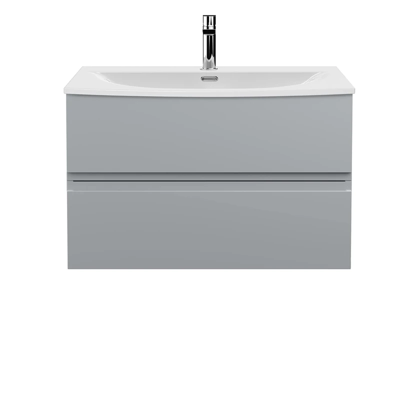 Hudson Reed URB206G Urban Modern Bathroom Wall Hung 2 Soft Close Drawers Vanity Unit with Round Ceramic Basin with 30mm Profile, 800mm, Satin Grey
