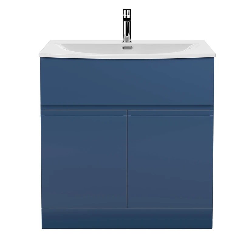 Hudson Reed URB305G Urban Modern Bathroom Floor Standing 2 Soft Close Doors and 1 Drawer Vanity Unit with Round Ceramic Basin with 30mm Profile, 800mm, Satin Blue
