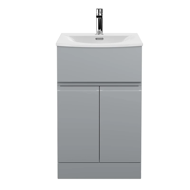 Hudson Reed URB201G Urban Modern Bathroom Floor Standing 2 Soft Close Doors and 1 Drawer Vanity Unit with Round Ceramic Basin with 30mm Profile, 500mm, Satin Grey