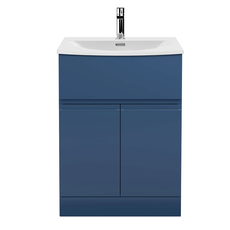 Hudson Reed URB303G Urban Modern Bathroom Floor Standing 2 Soft Close Doors and 1 Drawer Vanity Unit with Round Ceramic Basin with 30mm Profile, 600mm, Satin Blue