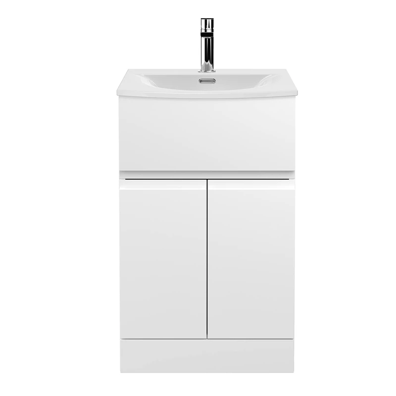 Hudson Reed URB101G Urban Modern Bathroom Floor Standing 2 Soft Close Doors and 1 Drawer Vanity Unit with Round Ceramic Basin with 30mm Profile, 500mm, Satin White