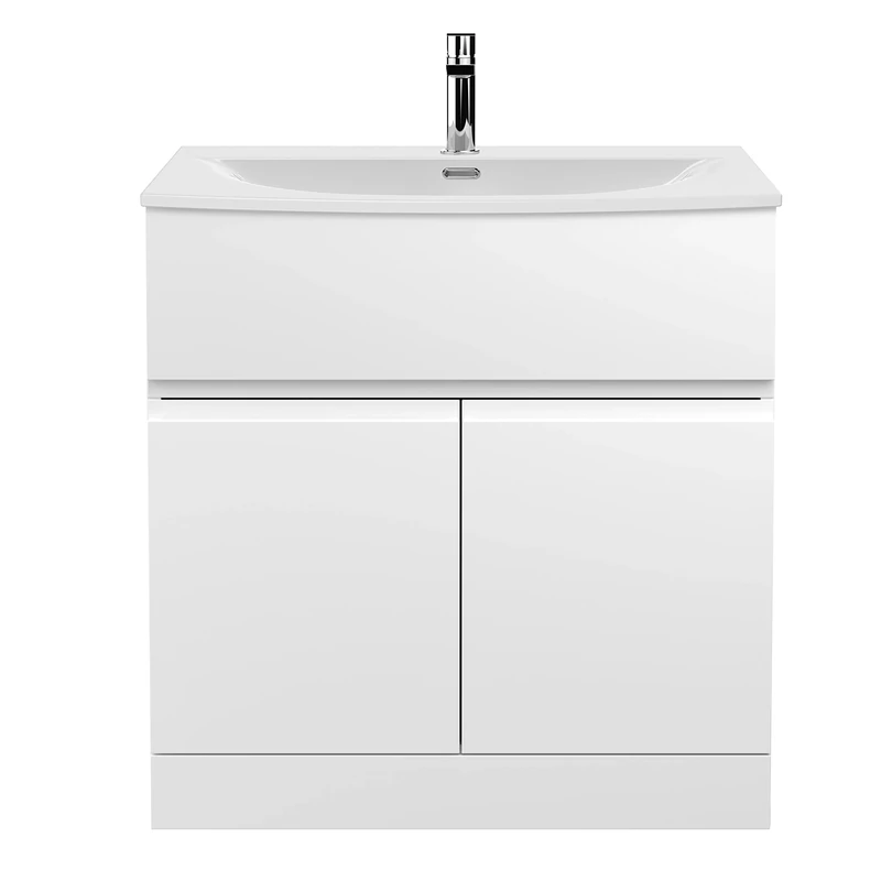Hudson Reed URB105G Urban Modern Bathroom Floor Standing 2 Soft Close Doors and 1 Drawer Vanity Unit with Round Ceramic Basin with 30mm Profile, 800mm, Satin White