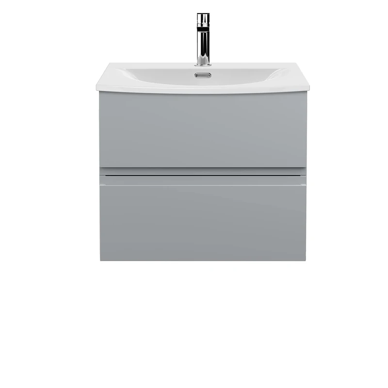 Hudson Reed URB204G Urban Modern Bathroom Wall Hung 2 Soft Close Drawers Vanity Unit with Round Ceramic Basin with 30mm Profile, 600mm, Satin Grey