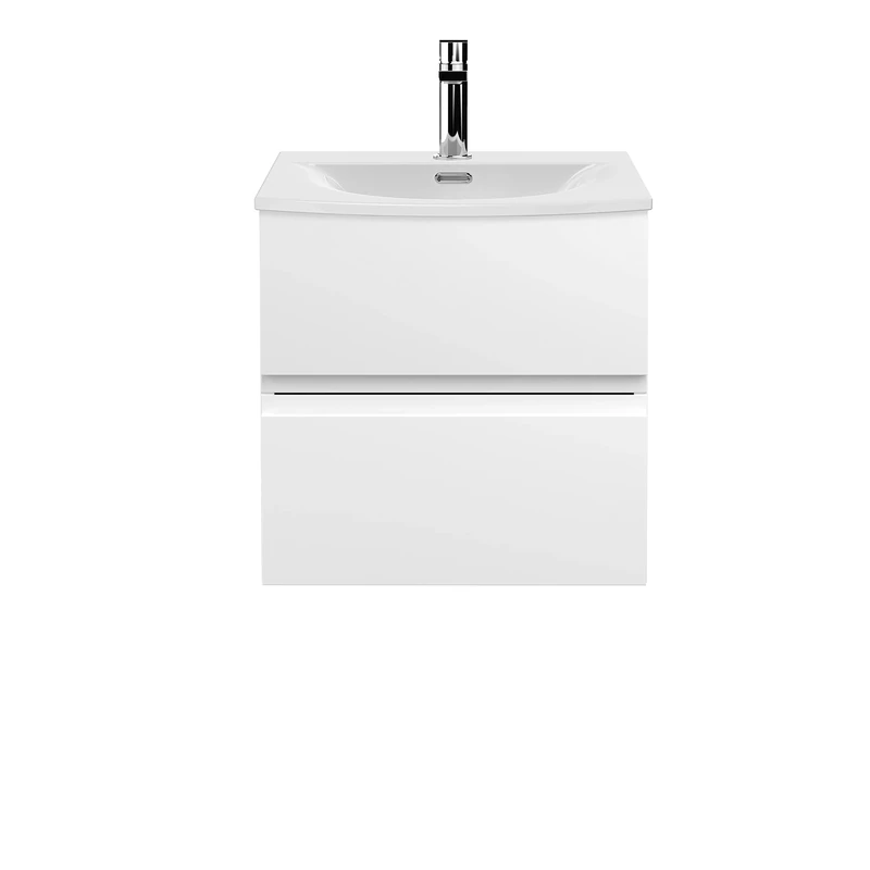 Hudson Reed URB102G Urban Modern Bathroom Wall Hung 2 Soft Close Drawers Vanity Unit with Round Ceramic Basin with 30mm Profile, 500mm, Satin White