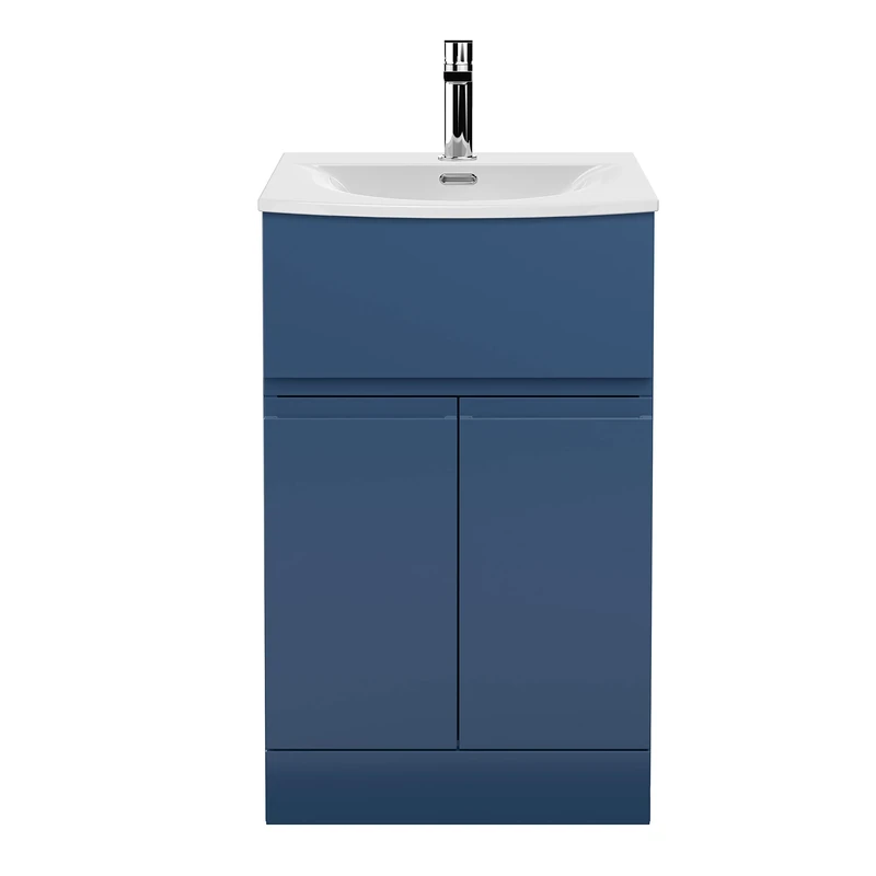 Hudson Reed URB301G Urban Modern Bathroom Floor Standing 2 Soft Close Doors and 1 Drawer Vanity Unit with Round Ceramic Basin with 30mm Profile, 500mm, Satin Blue