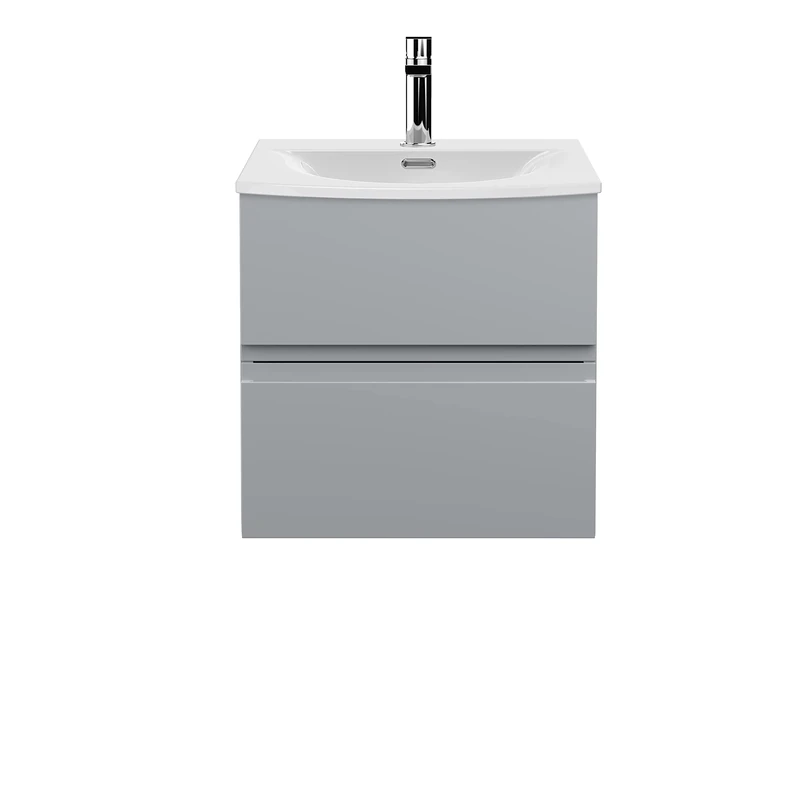 Hudson Reed URB202G Urban Modern Bathroom Wall Hung 2 Soft Close Drawers Vanity Unit with Round Ceramic Basin with 30mm Profile, 500mm, Satin Grey