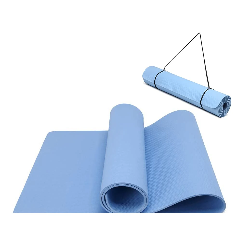 Oak & Tea Yoga Mat for Women Men Non Slip Exercise Mat for Home Gym with Carry Strap, TPE Workout Mats for Meditation, Pilates 183x61x0.6cm (BLUE)