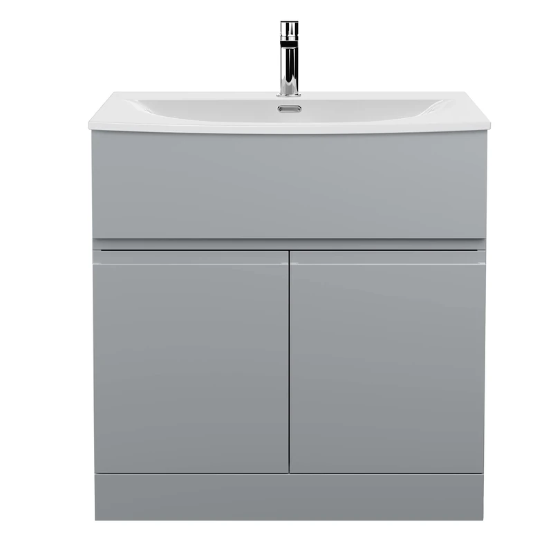 Hudson Reed URB205G Urban Modern Bathroom Floor Standing 2 Soft Close Doors and 1 Drawer Vanity Unit with Round Ceramic Basin with 30mm Profile, 800mm, Satin Grey