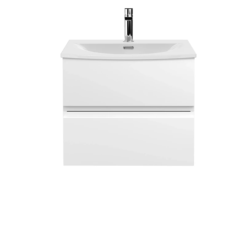 Hudson Reed URB104G Urban Modern Bathroom Wall Hung 2 Soft Close Drawers Vanity Unit with Round Ceramic Basin with 30mm Profile, 600mm, Satin White