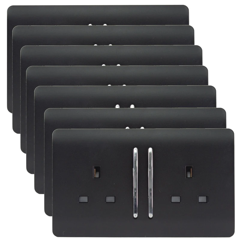 Trendi 2 Gang Artistic Modern Glossy 13 Amp Switched Plug Socket (7 Pack)