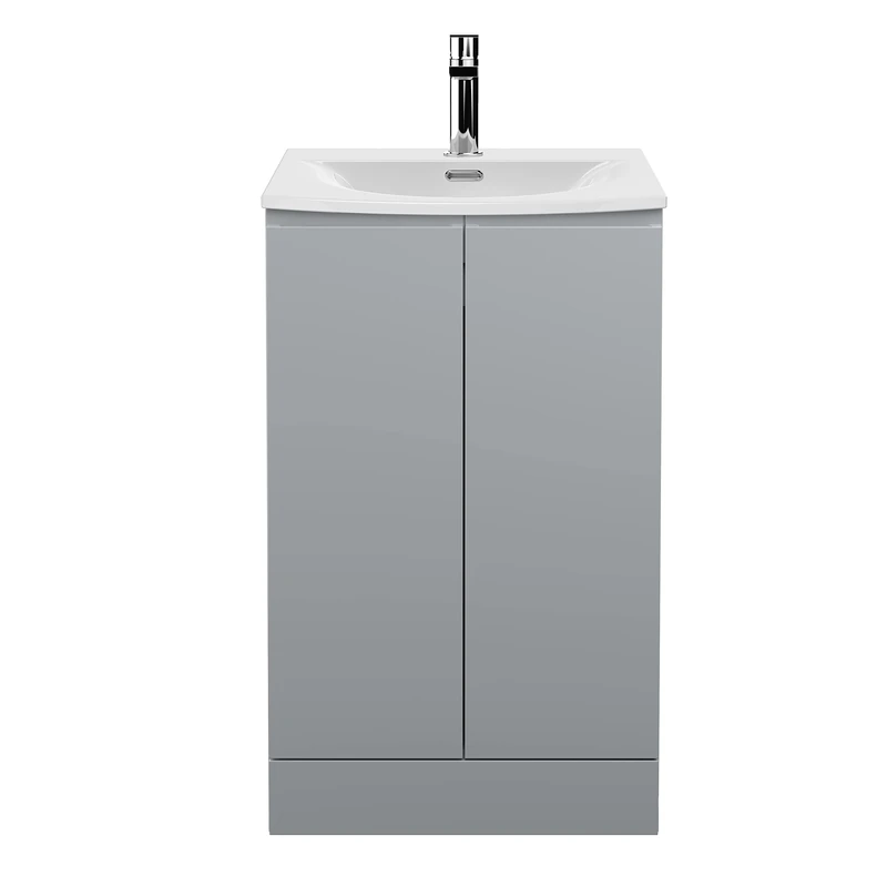 Hudson Reed URB207G Urban Modern Bathroom Floor Standing 2 Soft Close Doors Vanity Unit with Round Ceramic Basin with 30mm Profile, 500mm, Satin Grey