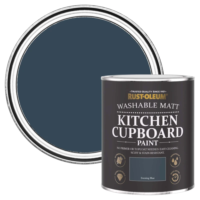 Rust-Oleum Blue Kitchen Cupboard Paint in Matt Finish - Evening Blue 750ml