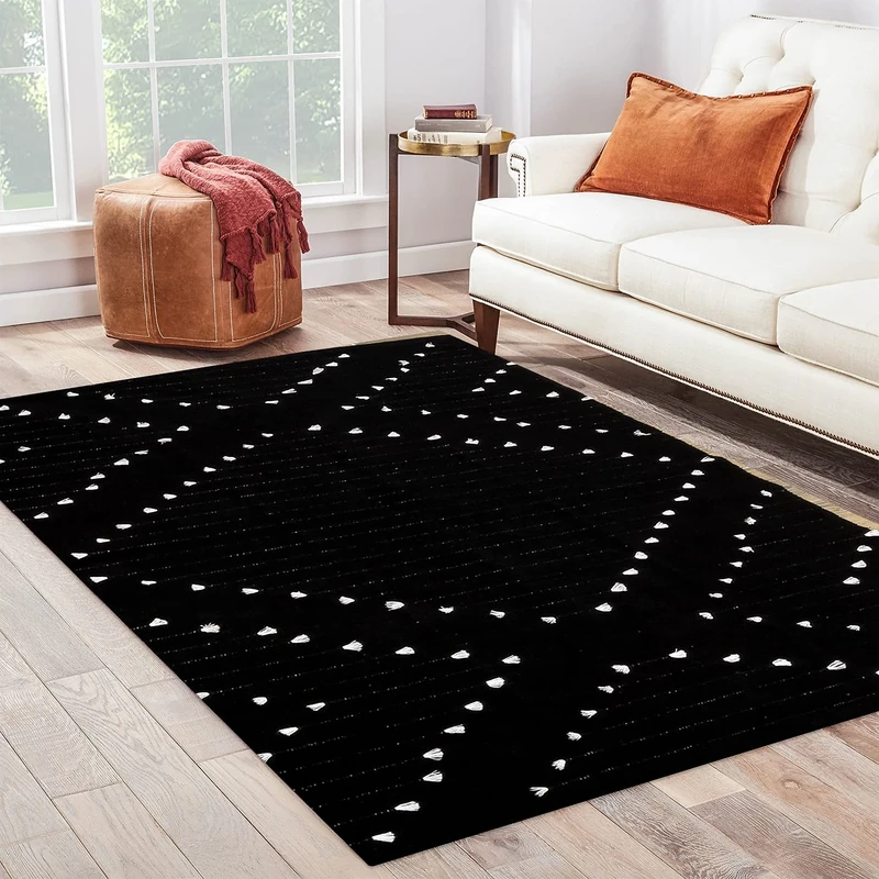 HAOCOO 5' x 7' Black Geometric Boho Area Rug, Cotton Woven, Machine Washable, Indoor/Outdoor