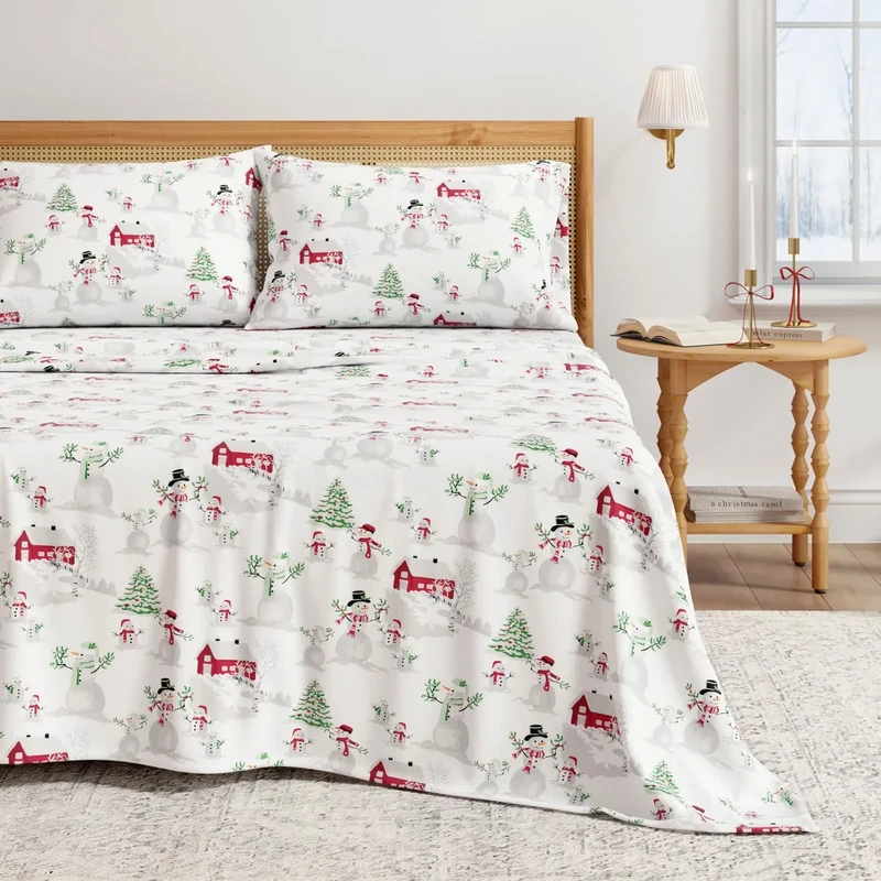 Great Bay Home 100% Turkish Cotton Twin Kids Holiday Flannel Sheet Set | Deep Pocket Fitted Sheet, Soft Christmas Sheets | Warm Bed Sheets | Anti-Pill Flannel Sheets (Twin, Winter Wonderland)