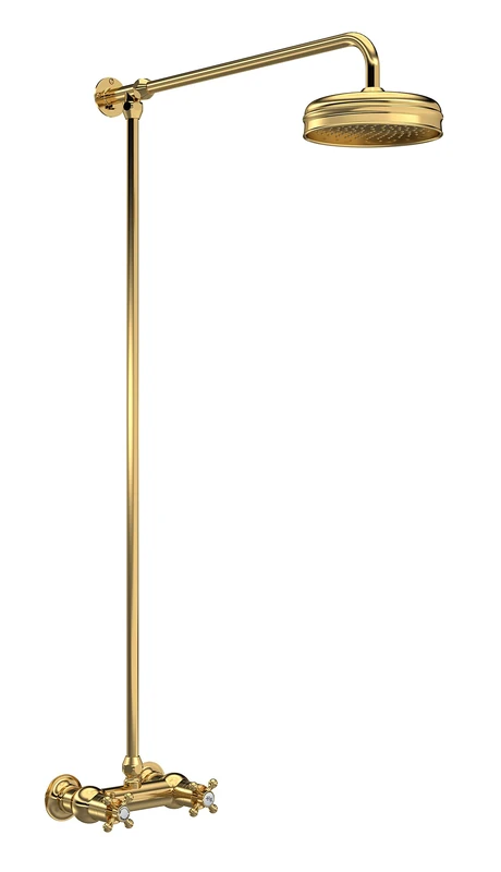 Hudson Reed A8118 Topaz | Traditional Bathroom Thermostatic Shower Valve with Top Outlet, Crosshead Handles and Hexagonal Collars, 1045mm x 200mm, Brushed Brass