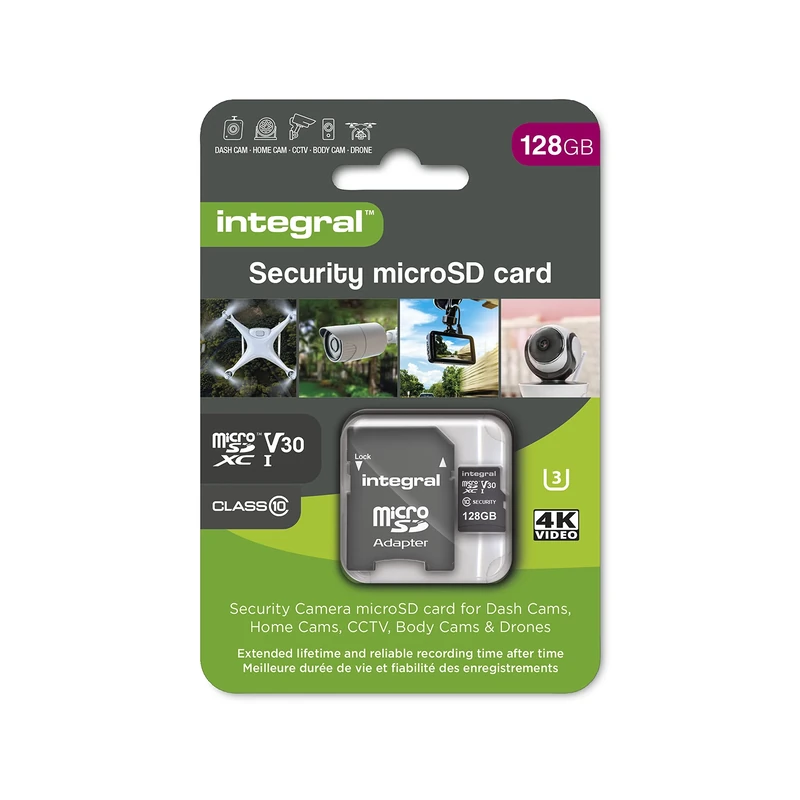 Integral 128GB High Endurance Security microSD Card for Dash-Cams, Home Cams, CCTV, Body Cams and Drones | Reliable read/write cycles time after time | Up to 50,000 hours continuous recording