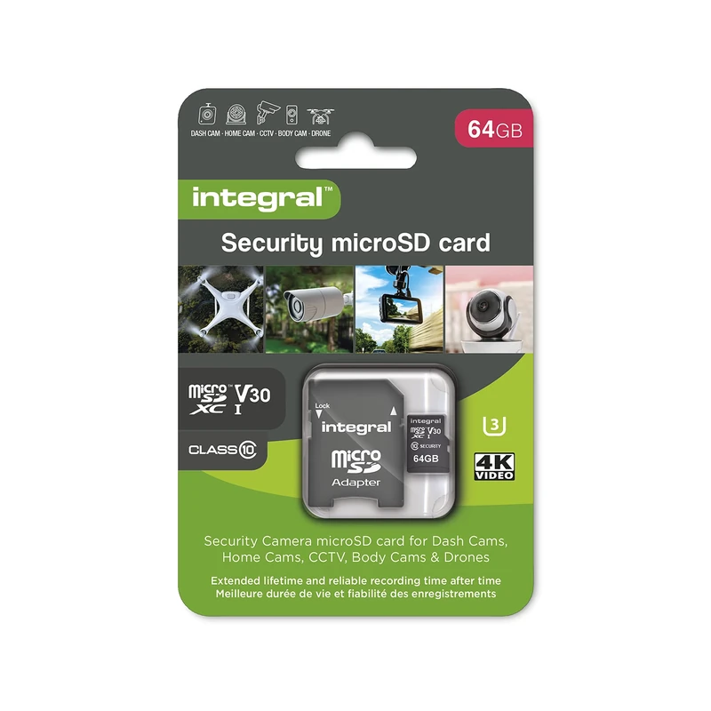 Integral 64GB High Endurance Security microSD Card for Dash-Cams, Home Cams, CCTV, Body Cams and Drones | Reliable read/write cycles time after time | Up to 20,000 hours continuous recording