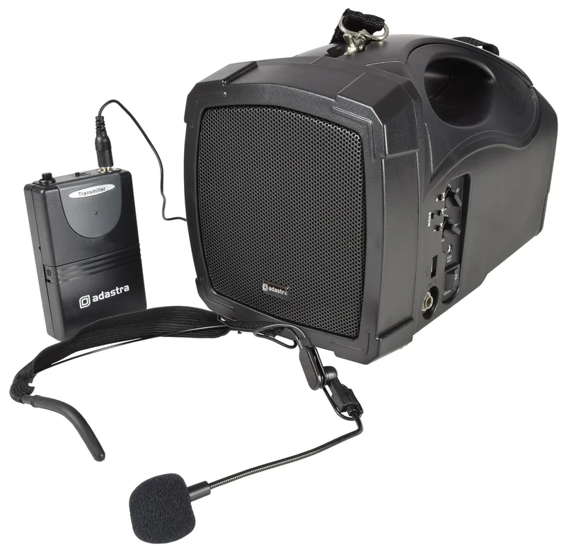 Adastra Handheld PA with Integral Rechargable Battery, Wireless Head Microphone, USB, FM & Bluetooth