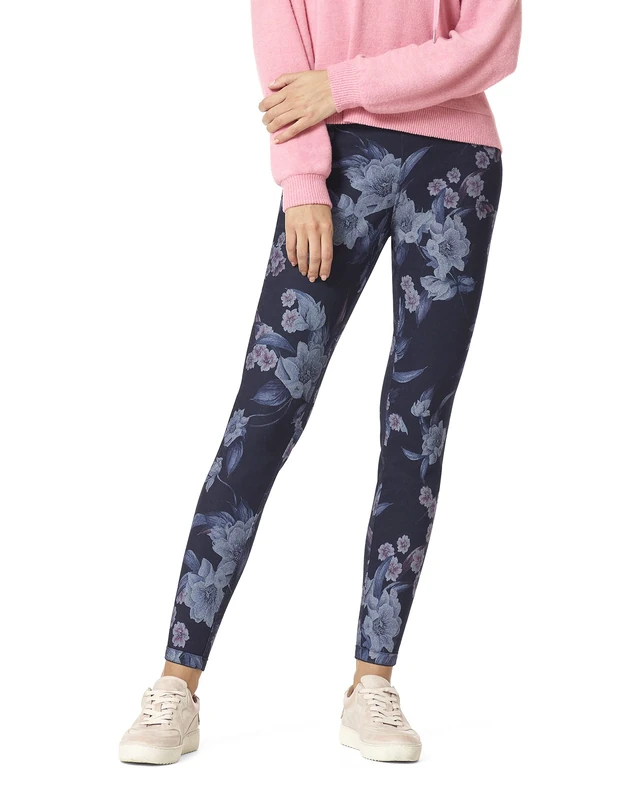 HUE Women's Reversible Denim High Rise Leggings Hosiery, Tonal Floral, XL