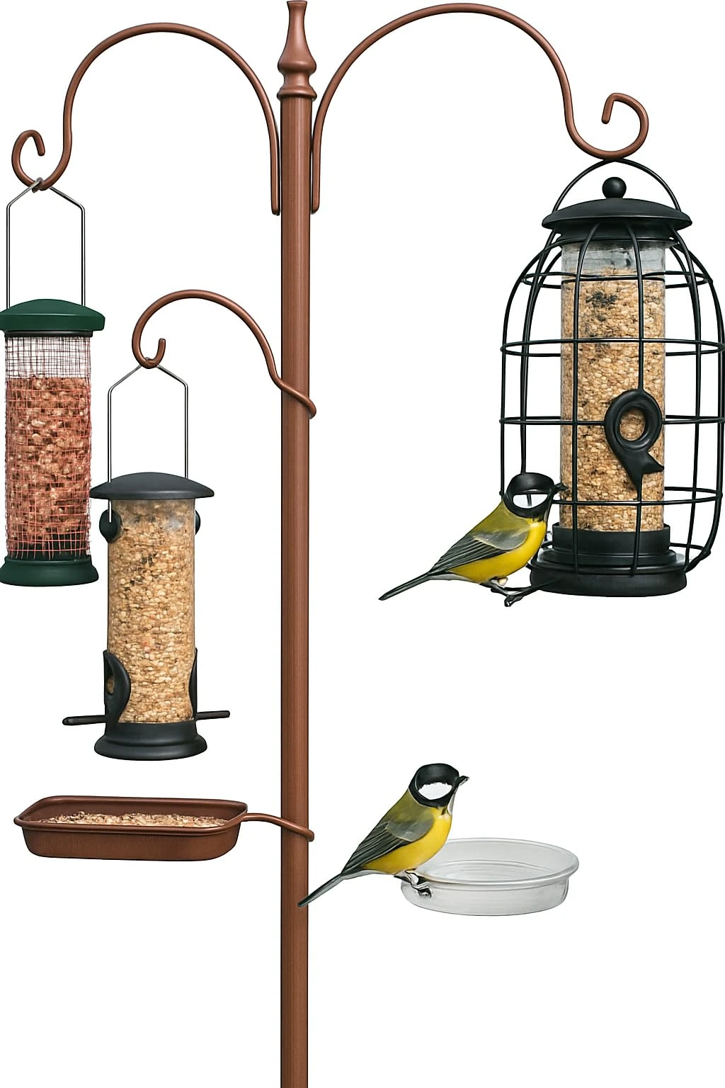 DIVCHI Bird Feeders Hanging Station With 2 Dishes Feeder Pole, Feeding Station, Metal Bird Feeder Stand, Feeders For Small Birds Garden Decorations (Only Station, Feeder Not Included)