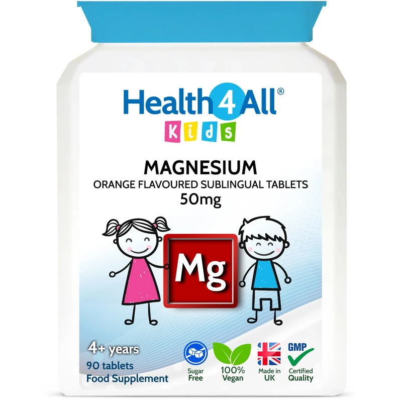 Health4All Kids Magnesium 90 Chewable Tablets for Anxiety, Sleep, Ticks. Tasty Orange Chewable Magnesium Supplement for Children 4+, Vegan, Sugar-Free | Made in UK | Alternative to Glycinate Gummies