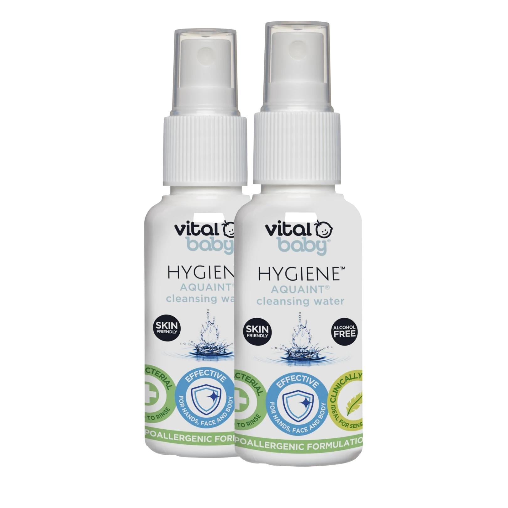 Vital Baby Aquaint Cleansing Water 50ml 2pk | Hypoallergenic & Antibacterial | Safe for All Ages, Gentle on Skin, Alcohol-Free, 100% Natural Formula | Vegan-Friendly | Quick, No-Rinse Skin Cleanser