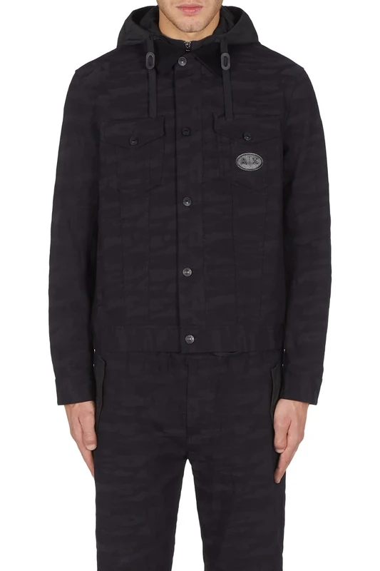 Armani Exchange Men's Pockets, Front Logo, Paint Camouflage Jacket, Dark Indigo Camo, XL