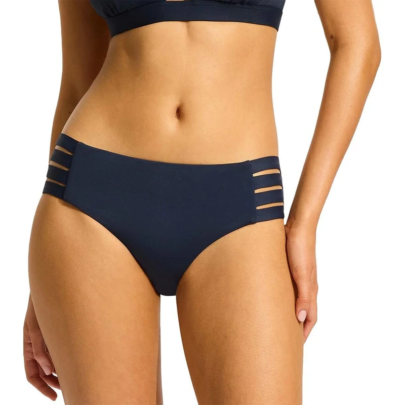 Seafolly Women's Multi Strap Hipster Full Coverage Bikini Bottom Swimsuit Separates, Eco Collective True Navy, 6
