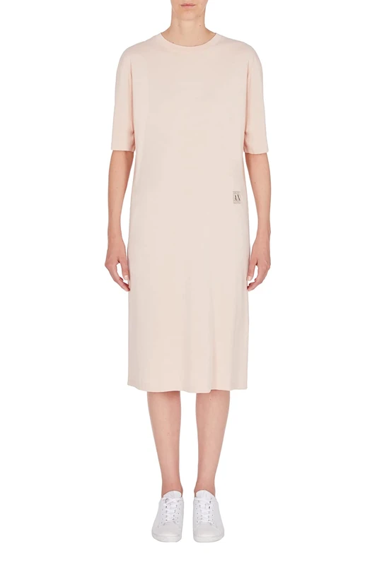 Armani Exchange Womens Midi Front Logo Dress, Aurora, X-Large Pink