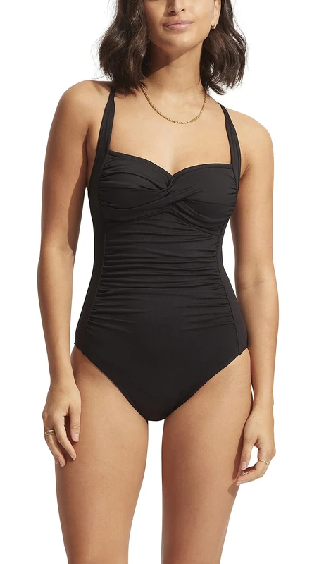 Seafolly Eco Collective Bandeau Halter One-Piece Swimsuit - Black 10