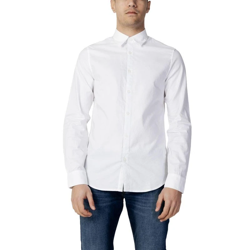 Armani Exchange Men's Slim Fit Oxford Button Down Shirt, White Oxford/7blue/W, XS