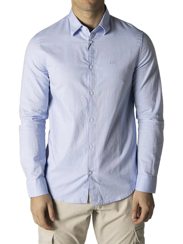 Armani Exchange Men's Slim fit Oxford Shirt with Button Placket, Light Blue Oxford/7b, XXL