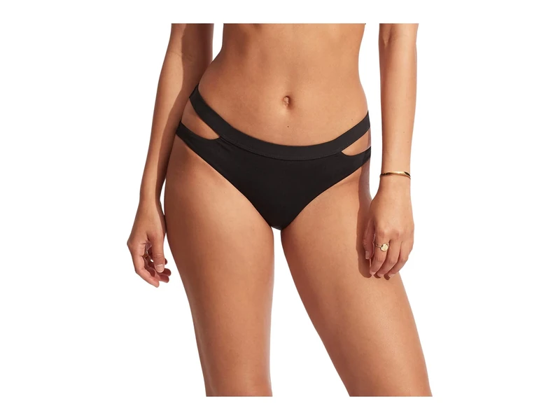 Seafolly Women's Split Band Hipster Full Coverage Bikini Bottom Swimsuit Separates, Eco Collective Black, 2