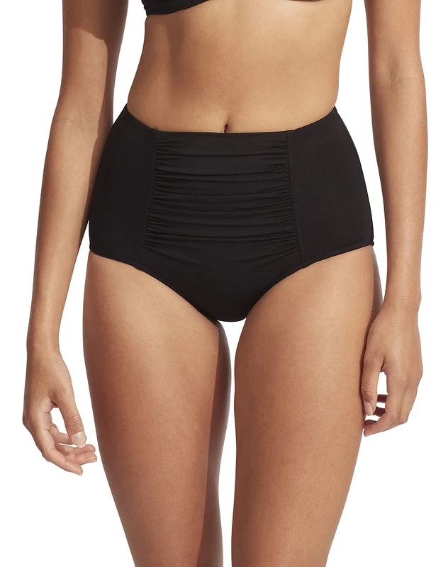 Seafolly Women's High Waisted Full Coverage Bikini Bottom Swimsuit, Eco Collective Black, 6