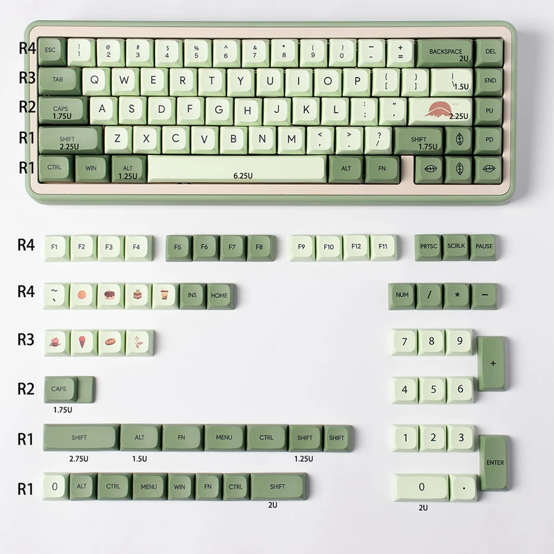 PBT Keycaps Dye Sub Custom Matcha Keycaps XDA Profile Green Keycap Set Fit for Cherry Mx Switches Mechanical Keyboard