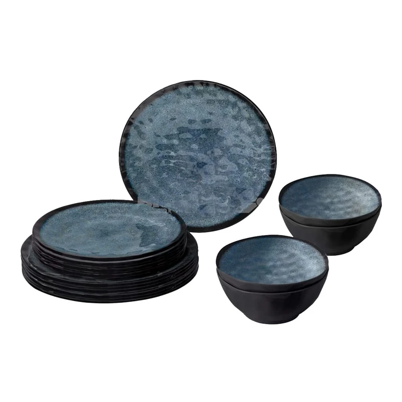 Brunner Camping Tableware Set 12 Pieces for 4 People - Midday Venetian - Made of High Quality Stone Touch Melamine Non-Slip and Durable
