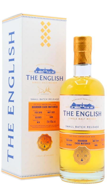 The English Small Batch: First Fill Bourbon Cask Single Malt Whisky, 46% vol, 70cl Gift Box - Image 1