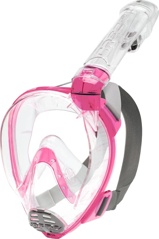 CRESSI Baron Full Face Mask Clear/Pink XS - Integral Anti Fog Snorkel Comfortable Full Face Mask with Exhalation Valve and Dry Snorkel, Transparent/Pink, XS