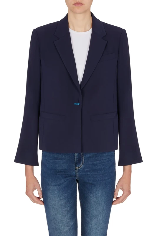 Armani Exchange Women's Contrast Buttonholes, Short Single Breasted Blazer, Blueberry, 10