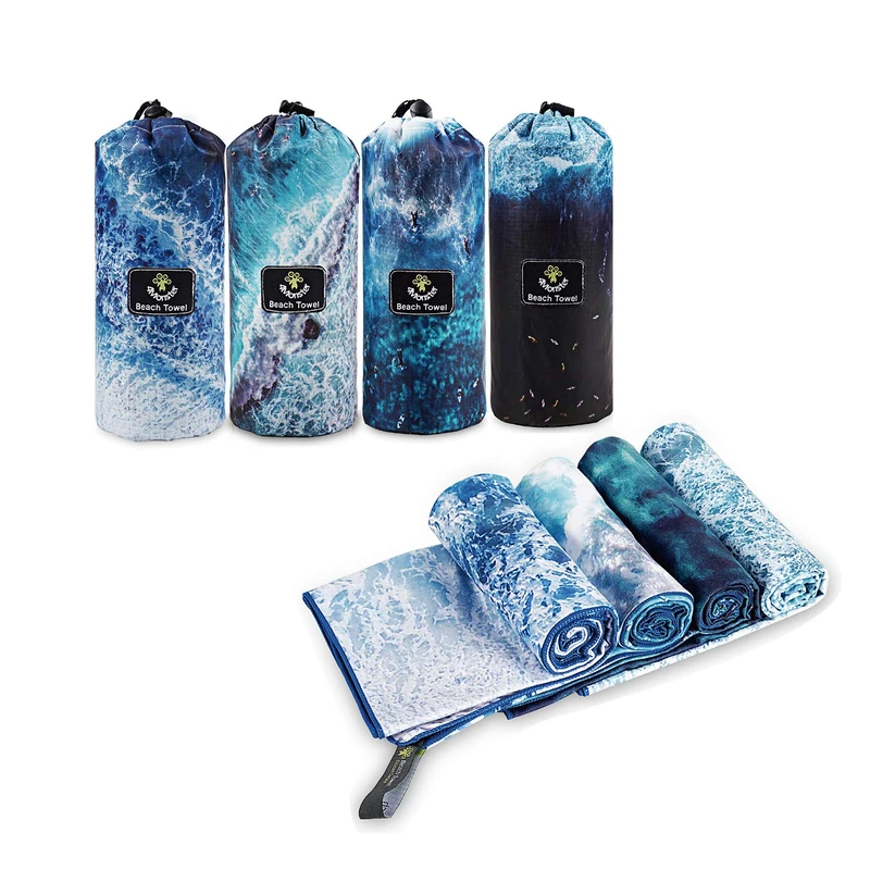 4Monster Microfiber Beach Towel Quick Dry,Super Absorbent Lightweight Towel for Swimmers, Sand Free Towel, Beach Towels for Pool, Swim, Water Sports (02 Multi Color Ocean, X-Large (78 x 35 inches))