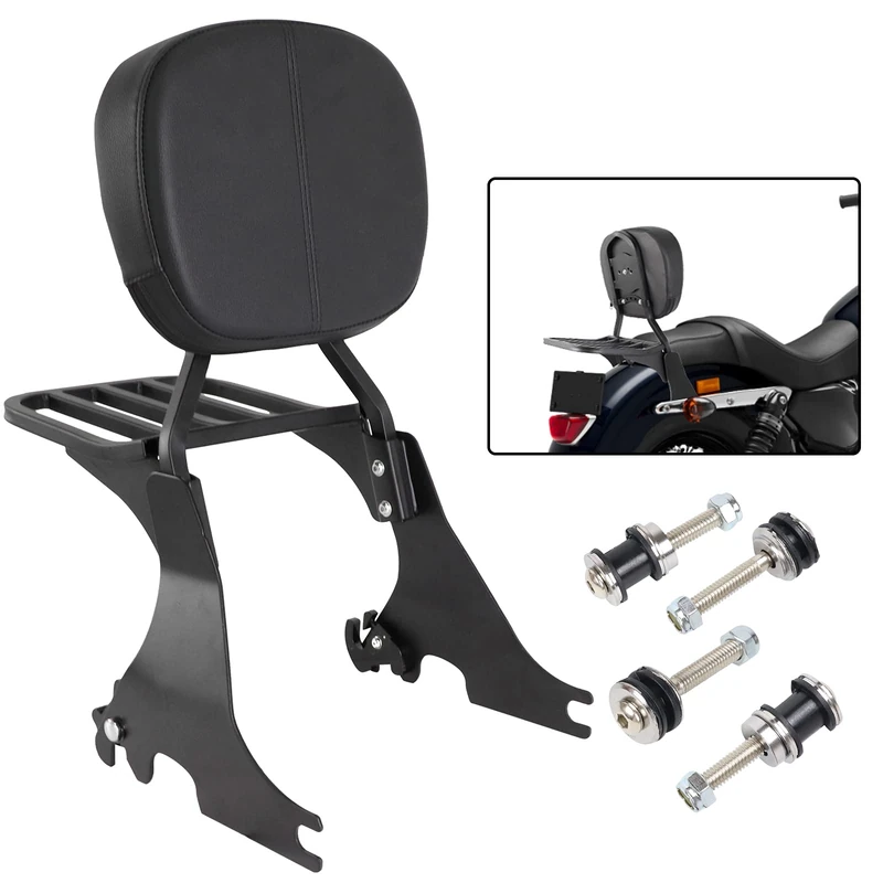 AUFER Motorcycle Passenger Low Backrest Sissy Bar with Back Rest Pad Luggage Rack and Docking Hardware Kits Compatible with for Sportster 883 XL883 1200 XL1200 2004-2024