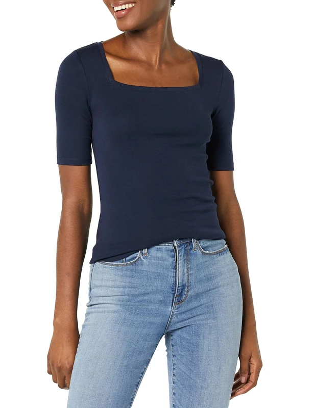 Amazon Essentials Slim-Fit Square Neck T-Shirt - Navy XL