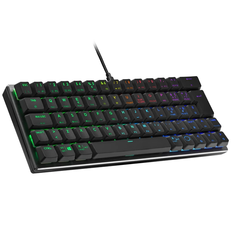 Cooler Master SK620 Wired Gaming Keyboard - Compact 60% Layout, Flat Mechanical Switches, RGB Lighting Per Button, On-the-Fly Control, MacOS/Windows Compatible - QWERTY, IT Keyboard