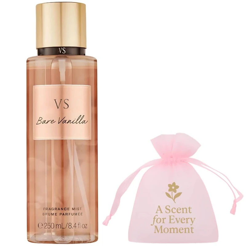 VS Bare Vanilla Fragrance Mist Spray 250ml + Pink Jewellery Bag | Women’s Body Mist Perfume | Long Lasting Vanilla Scent