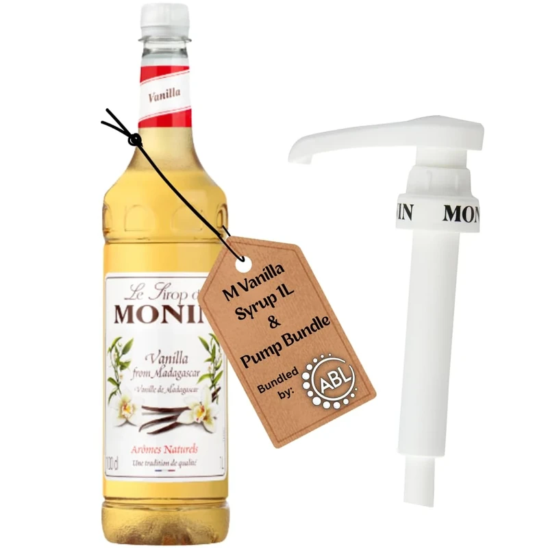 Premium Vanilla Syrup 1L for Coffee and Cocktails | Vanilla Coffee Syrup with Monin compatible pump