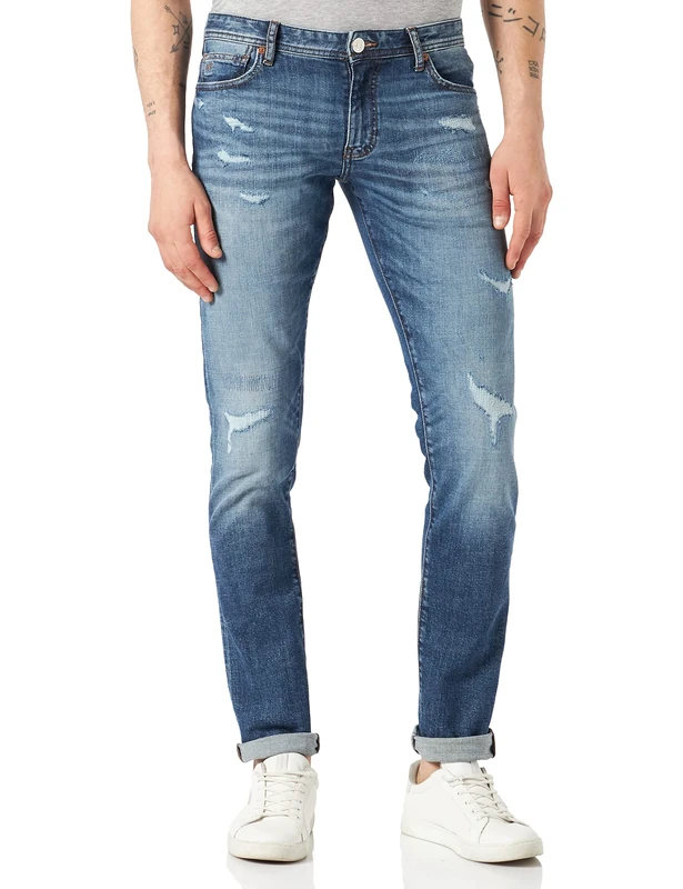 Armani Exchange Men's Skinny, Five Pockets, Back Logo Jeans, Indigo Denim, 28