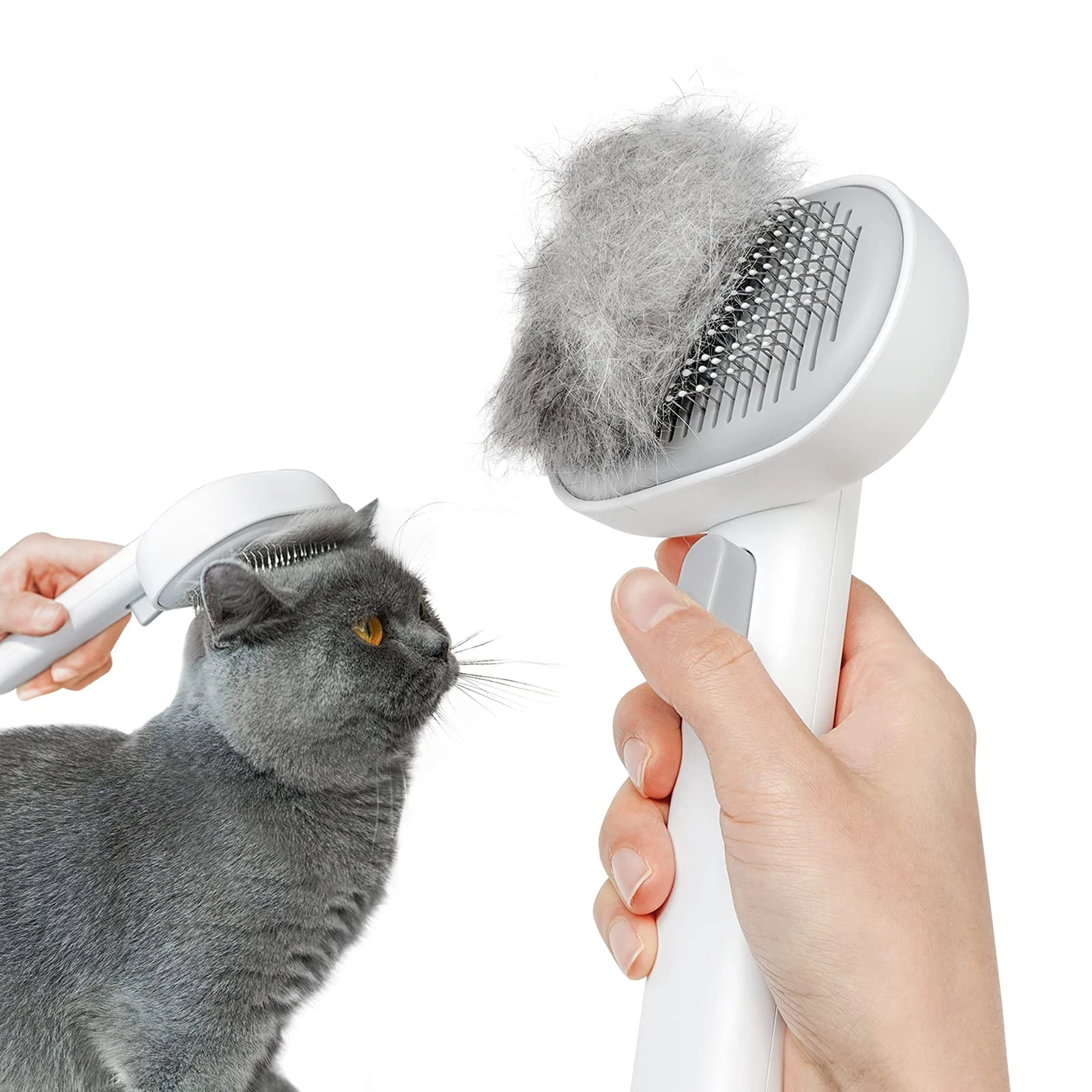 aumuca Cat Dog Brush with Release Button, Cat Grooming Comb for Long or Semi-Short Haired Cats, Pet Brush for Shedding Removing Loose Fur and Massage