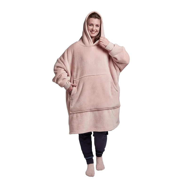 Silentnight Snugsie Oversized Blanket Hoodie – Big Ultra Soft Sherpa Fleece Warm Cosy Hooded Giant Wearable Blanket Hoody Throw for Women Men Adults Teens – Blush Pink